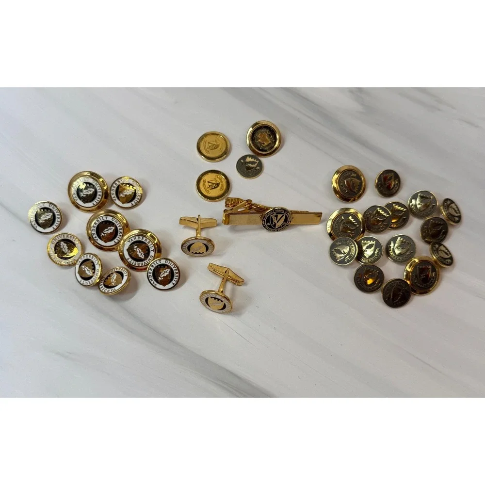 Vanderbilt University Ben Silver Blazer Button Set Cufflinks Tie Bar Gold Tone